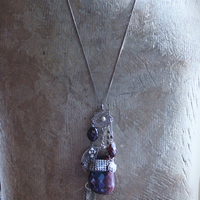 Dancing in my Blood Necklace with Amazing Large Faceted Rhodolite Garnet Pendant, Sterling Crosses, Silver Crescent Moon and More!