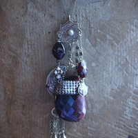 Dancing in my Blood Necklace with Amazing Large Faceted Rhodolite Garnet Pendant, Sterling Crosses, Silver Crescent Moon and More!