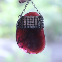 Dancing in my Blood Necklace with Amazing Large Faceted Rhodolite Garnet Pendant, Sterling Crosses, Silver Crescent Moon and More!