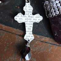 Dancing in my Blood Necklace with Amazing Large Faceted Rhodolite Garnet Pendant, Sterling Crosses, Silver Crescent Moon and More!