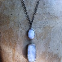 On Hold for J Phases of Life Necklace with Incredible Polished Moonstone Pendants, Sterling Chain & Tassel