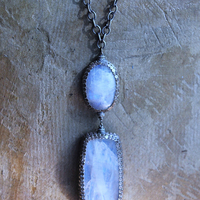 On Hold for J Phases of Life Necklace with Incredible Polished Moonstone Pendants, Sterling Chain & Tassel