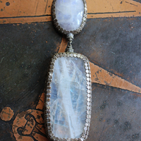 On Hold for J Phases of Life Necklace with Incredible Polished Moonstone Pendants, Sterling Chain & Tassel