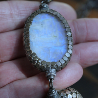 On Hold for J Phases of Life Necklace with Incredible Polished Moonstone Pendants, Sterling Chain & Tassel
