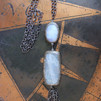 On Hold for J Phases of Life Necklace with Incredible Polished Moonstone Pendants, Sterling Chain & Tassel
