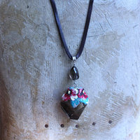 SOLD to J Where you Are Necklace with Uniquely Capped Freeform Smoky Quartz Pendant, Faceted Smoky Quartz Stone,Leather Ties