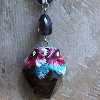SOLD to J Where you Are Necklace with Uniquely Capped Freeform Smoky Quartz Pendant, Faceted Smoky Quartz Stone,Leather Ties