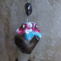 SOLD to J Where you Are Necklace with Uniquely Capped Freeform Smoky Quartz Pendant, Faceted Smoky Quartz Stone,Leather Ties
