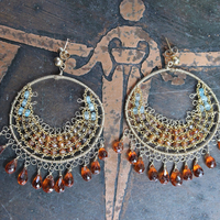 NEW! Intricate14K Gold Wire and Post Earrings with Rare Faceted Spessartine Garnet Tear Drops, Faceted Aquamarine and Smoky Topaz