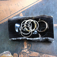 NEW!  Set of Unique Amethyst Slice and Black Agate with Druzy Trinket Dishes