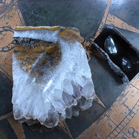 NEW!  Set of Unique Amethyst Slice and Black Agate with Druzy Trinket Dishes