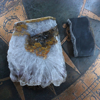 NEW!  Set of Unique Amethyst Slice and Black Agate with Druzy Trinket Dishes