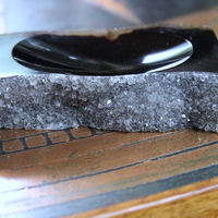 NEW!  Set of Unique Amethyst Slice and Black Agate with Druzy Trinket Dishes