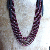 SOLD to J  8 Strand Tiny Faceted Dark Pink Tourmaline Gemstone Bead Necklace with Butter Soft Black Suede Leather Ties and Caps