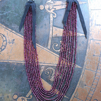 SOLD to J  8 Strand Tiny Faceted Dark Pink Tourmaline Gemstone Bead Necklace with Butter Soft Black Suede Leather Ties and Caps