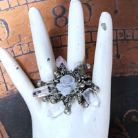 NEW! Unique Antique Kuchi Gypsy Ring with Clear Rock Quartz Points - size 9
