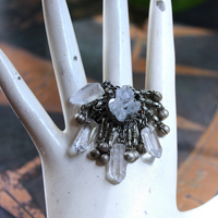 NEW! Unique Antique Kuchi Gypsy Ring with Clear Rock Quartz Points - size 9