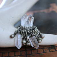 NEW! Unique Antique Kuchi Gypsy Ring with Clear Rock Quartz Points - size 9
