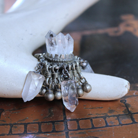 NEW! Unique Antique Kuchi Gypsy Ring with Clear Rock Quartz Points - size 9