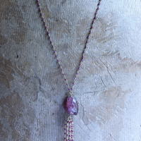 NEW! Large Checkerboard Faceted Deep Pink Tourmaline Gemstone Necklace with 14K Gold Filled Pink Tourmaline Tassel & Chain