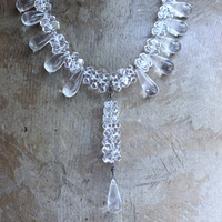 When you Can't Find the Words Necklace with Polished Clear Rock Quartz Tear Drops, Faceted Rock Quartz Crystal Beads, Sterling Chain