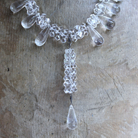 When you Can't Find the Words Necklace with Polished Clear Rock Quartz Tear Drops, Faceted Rock Quartz Crystal Beads, Sterling Chain