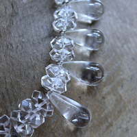 When you Can't Find the Words Necklace with Polished Clear Rock Quartz Tear Drops, Faceted Rock Quartz Crystal Beads, Sterling Chain