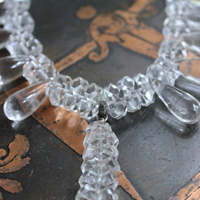 When you Can't Find the Words Necklace with Polished Clear Rock Quartz Tear Drops, Faceted Rock Quartz Crystal Beads, Sterling Chain