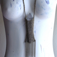 NEW! Love can do That Necklace with Unique Crocheted Chain Pouch & Chain - and Amazing Clear Quartz Spear Point