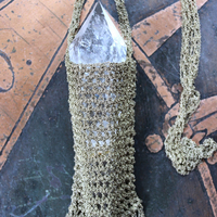 NEW! Love can do That Necklace with Unique Crocheted Chain Pouch & Chain - and Amazing Clear Quartz Spear Point
