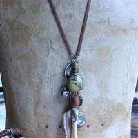 The Art of God Necklace and Bracelet Set with Uniquely Capped Elk Antler Points, Royston Turquoise, Rare Spiral Shell Fossil,Faceted Smoky Quartz & More!