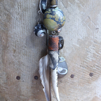The Art of God Necklace and Bracelet Set with Uniquely Capped Elk Antler Points, Royston Turquoise, Rare Spiral Shell Fossil,Faceted Smoky Quartz & More!