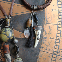 The Art of God Necklace and Bracelet Set with Uniquely Capped Elk Antler Points, Royston Turquoise, Rare Spiral Shell Fossil,Faceted Smoky Quartz & More!