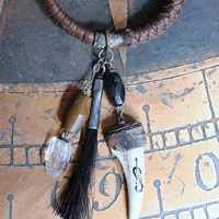 The Art of God Necklace and Bracelet Set with Uniquely Capped Elk Antler Points, Royston Turquoise, Rare Spiral Shell Fossil,Faceted Smoky Quartz & More!