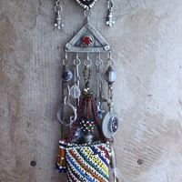 A Tale of Love Necklace with Antique Beaded Glass Vessel,Antique Sterling Snake Ring,Sterling Engraved The Chariot Tarot Card & More!