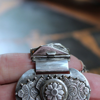 Unique Antique Silver Panel Bracelet with Rare Tiny Antique Sterling Vinaigrette, Rare Antique Sterling 800 Medal, Antique Sterling Cross & More!