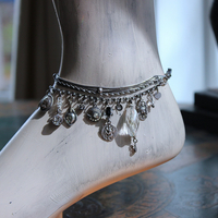 Unique 5 Strand Anklet w/21 Vintage & Antique Dangles - Unusual Sterling Spare $ Locket,Faceted Rock Quartz Point & Drop - and Much More!