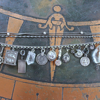 Unique 5 Strand Anklet w/21 Vintage & Antique Dangles - Unusual Sterling Spare $ Locket,Faceted Rock Quartz Point & Drop - and Much More!