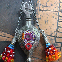 NEW! Moon & Stars Necklace w/Unique Antique Turkish Romani Gypsy Perfume Vessel,Sterling Moon Goddess,Sterling Capped Clear Quartz Point & More!