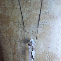 NEW! Water Clear Double Terminated Rock Quartz Point Necklace w/Antique Sterling Mesh Collar, Crystal Druzy Wing, Sterling Drops & 3 Strand Sterling Chain