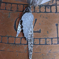 NEW! Water Clear Double Terminated Rock Quartz Point Necklace w/Antique Sterling Mesh Collar, Crystal Druzy Wing, Sterling Drops & 3 Strand Sterling Chain