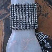 NEW! Antique 12 Row Faceted Prong Set Rhinestone Bracelet & Earring Set w/French Engraved Nun's Medal,Rhinestone Tassel,French Sacred Heart Cross & More!