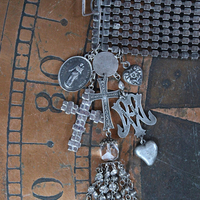 NEW! Antique 12 Row Faceted Prong Set Rhinestone Bracelet & Earring Set w/French Engraved Nun's Medal,Rhinestone Tassel,French Sacred Heart Cross & More!