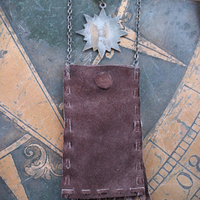 Unusual Leather Pouch Necklace with Rare 1907 IOOF Medal Set, OOAK Multi Terminated Clear Rock Quartz Crystal Point,Vintage Chain Tassel and Link Chains