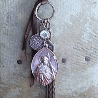 The Passion of Christ Necklace w/Exceptional & Rare Antique French Medals, Butter Soft Brown Leather Ties, Antique Faceted Crystal Connector & More!