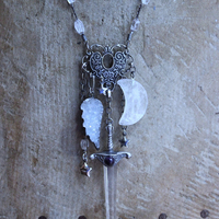 NEW! Of the Soul Necklace w/Unique Crocheted Clear Quartz Beads,RARE Sterling Sword with Water Clear Quartz Crystal Point & More!