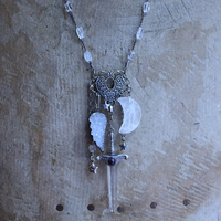 NEW! Of the Soul Necklace w/Unique Crocheted Clear Quartz Beads,RARE Sterling Sword with Water Clear Quartz Crystal Point & More!