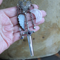 NEW! Of the Soul Necklace w/Unique Crocheted Clear Quartz Beads,RARE Sterling Sword with Water Clear Quartz Crystal Point & More!