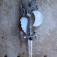 NEW! Of the Soul Necklace w/Unique Crocheted Clear Quartz Beads,RARE Sterling Sword with Water Clear Quartz Crystal Point & More!