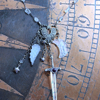 NEW! Of the Soul Necklace w/Unique Crocheted Clear Quartz Beads,RARE Sterling Sword with Water Clear Quartz Crystal Point & More!